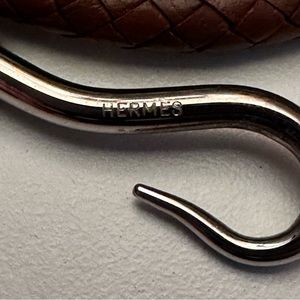 Auth Vintage HERMES Jumbo Double Wrap Bracelet Brown Woven Leather Silvertone.